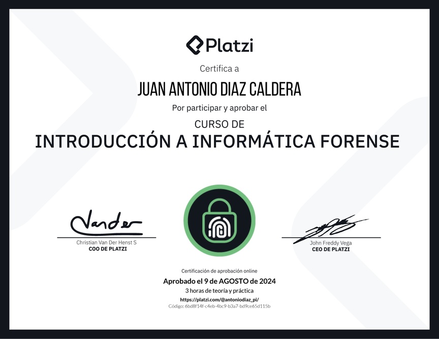 Diploma del Curso de Introducción a Informática Forense