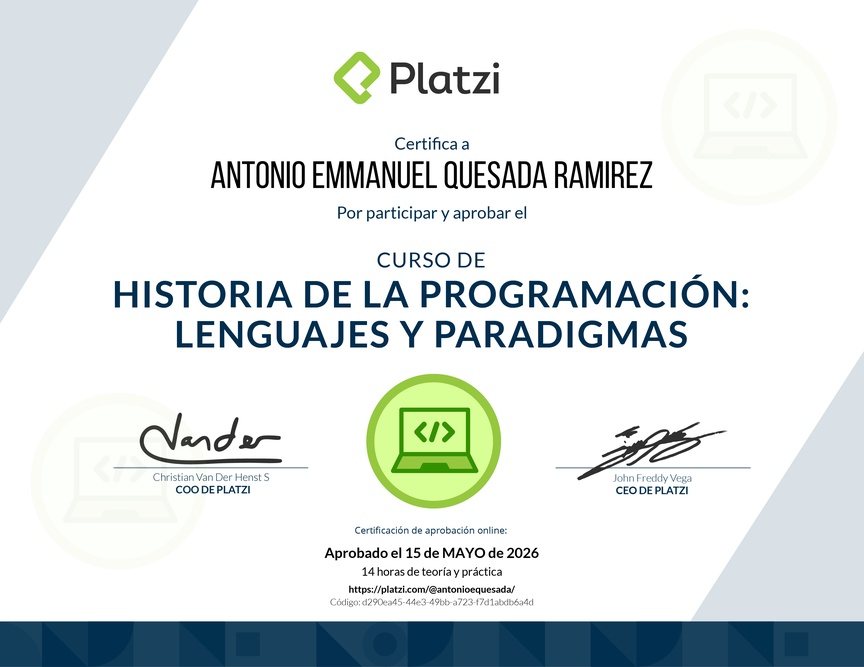 Diploma del Curso de Historia de la Programación: Lenguajes y Paradigmas