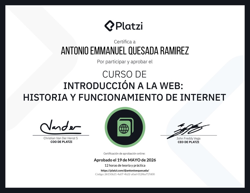 Diploma del Curso de Introducción a la Web: Historia y Funcionamiento de Internet