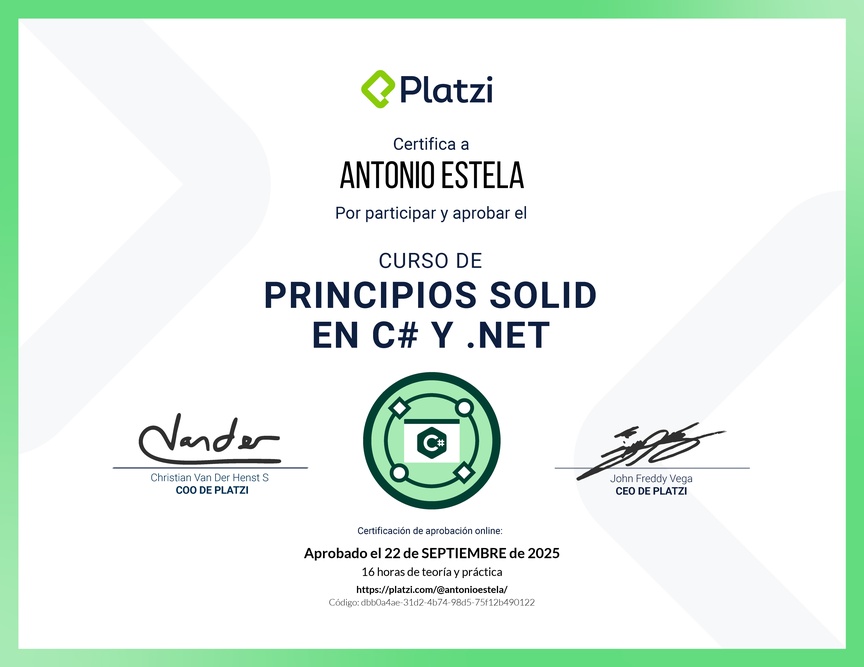 Diploma del Curso de Principios SOLID en C# y .NET