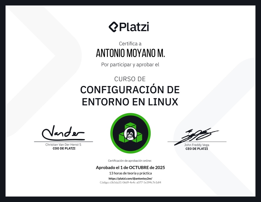 Diploma del Curso de Configuración de Entorno en Linux