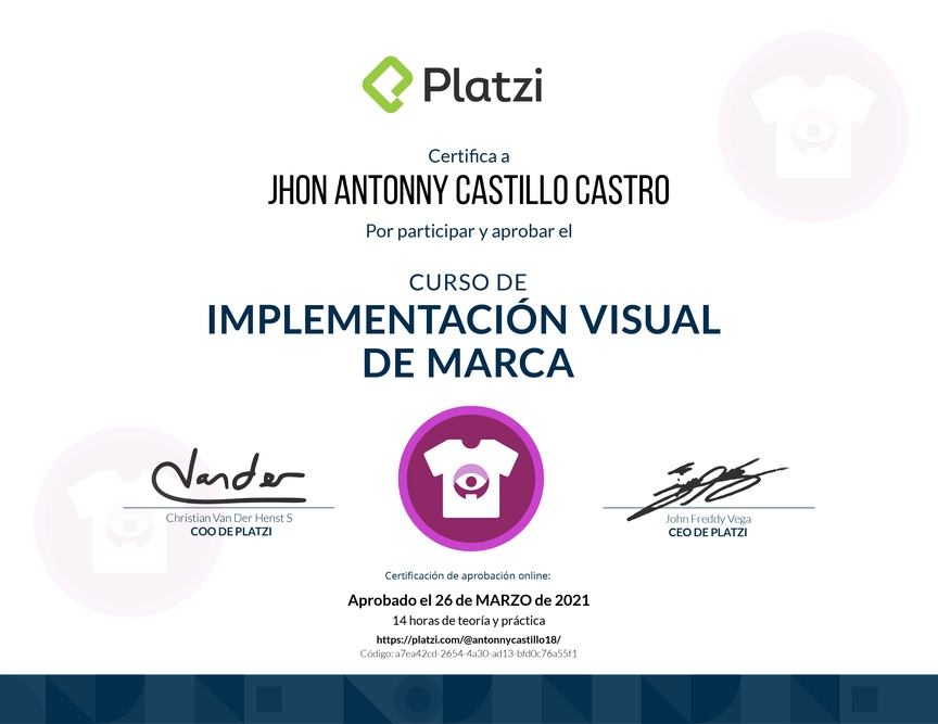 Diploma del Curso de Implementación Visual de Marca