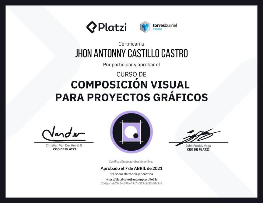 Diploma del Curso de Composición Visual para Proyectos Gráficos