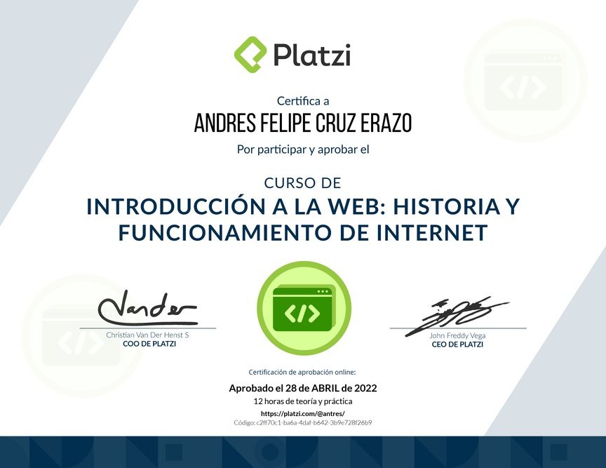 Diploma del Curso de Introducción a la Web: Historia y Funcionamiento de Internet
