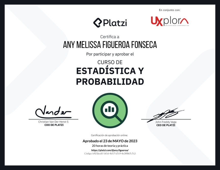 Diploma del Curso de Estadística y Probabilidad