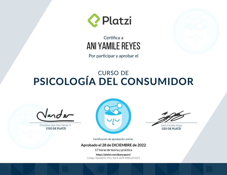 Diploma del Curso de Psicología del Consumidor