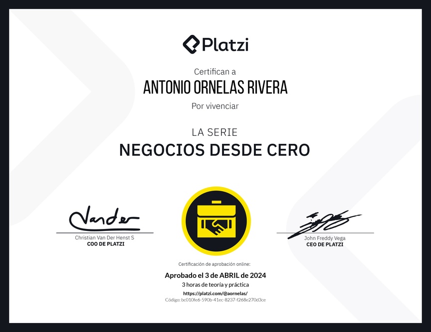 Diploma del Curso de historias de éxito empresarial