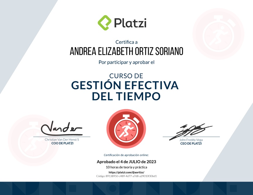 Diploma del Curso de Gestión Efectiva del Tiempo