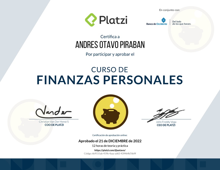 Diploma del Curso de Educación Financiera y Finanzas Personales