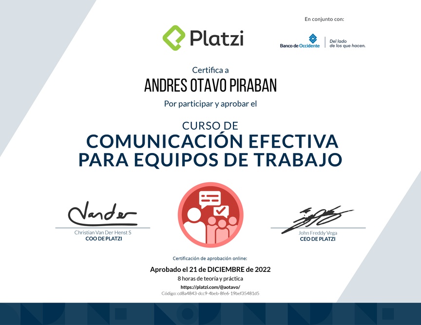 Diploma del Curso de Comunicación Efectiva para Equipos de Trabajo