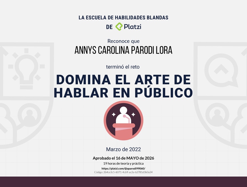 Diploma de Reto para Dominar el Arte de Hablar en Público