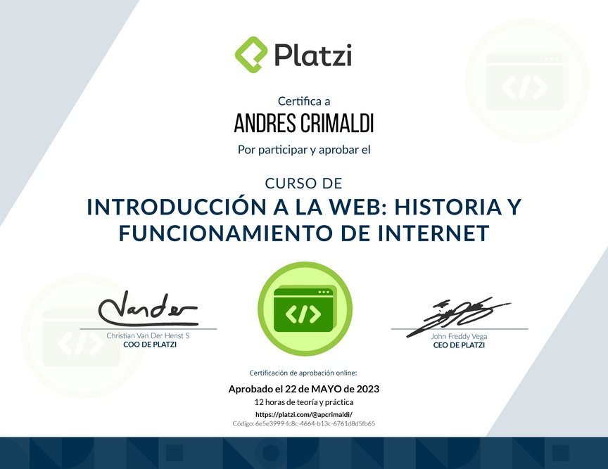 Diploma del Curso de Introducción a la Web: Historia y Funcionamiento de Internet
