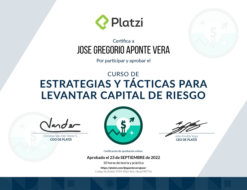 Diploma del Curso de Levantamiento de Capital para Emprendedores en Etapa Semilla