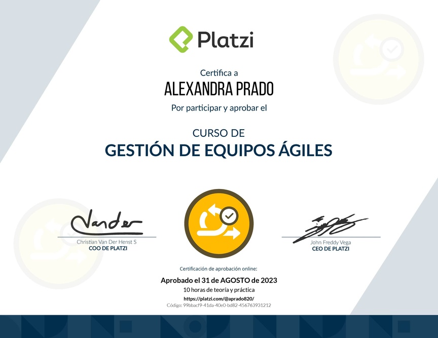 Diploma del Curso de Gestión de Equipos Ágiles