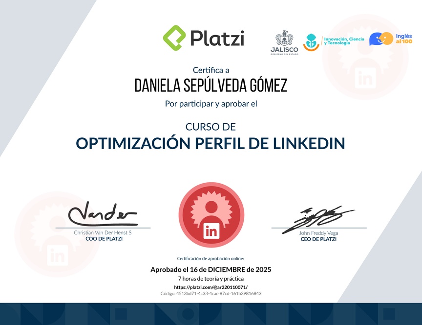 Diploma del Curso de Optimización del Perfil de LinkedIn