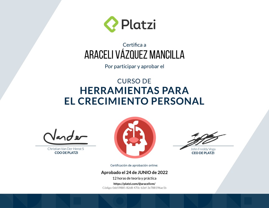 Diploma del Curso de Herramientas para el Crecimiento Personal