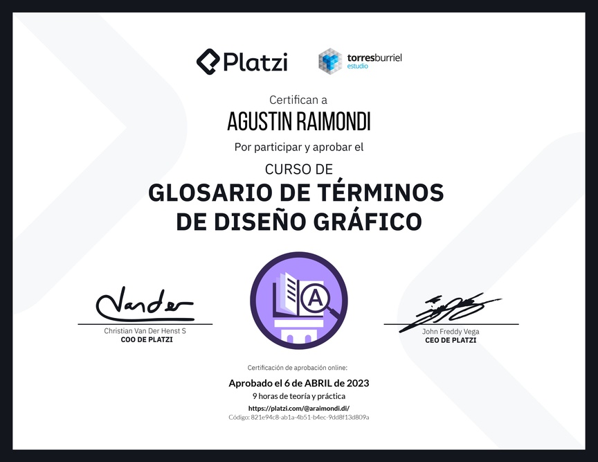 Diploma del Curso de Glosario de términos de Diseño Gráfico