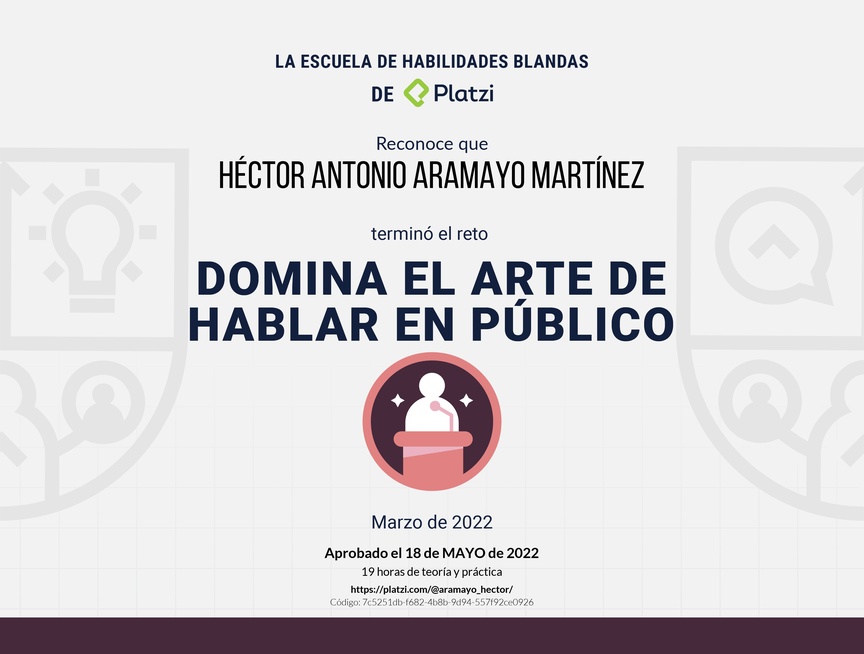 Diploma de Reto para Dominar el Arte de Hablar en Público