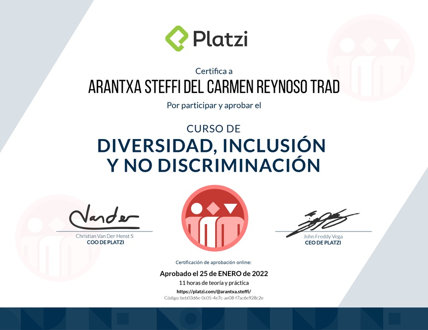 Diploma del Curso de Diversidad, Inclusión y No Discriminación