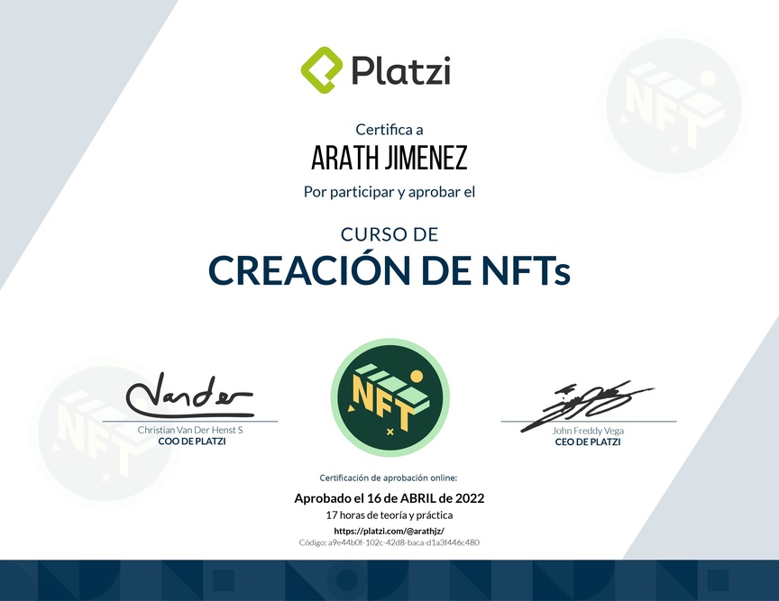 Diploma del Curso de Creación de NFT
