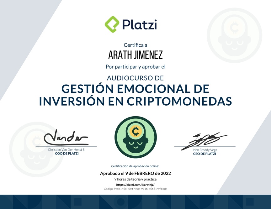 Diploma de Audiocurso de Gestión Emocional de Inversión en Criptomonedas
