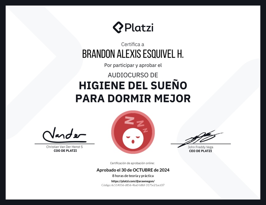 Diploma de Audiocurso de Higiene del Sueño para Dormir Mejor