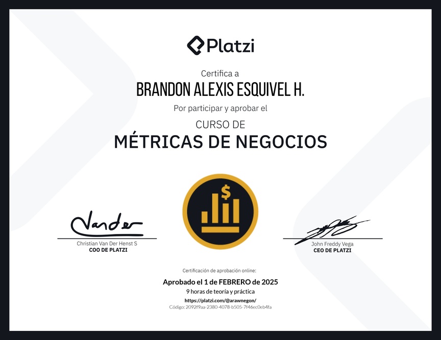 Diploma del Curso de Métricas Esenciales de Negocio