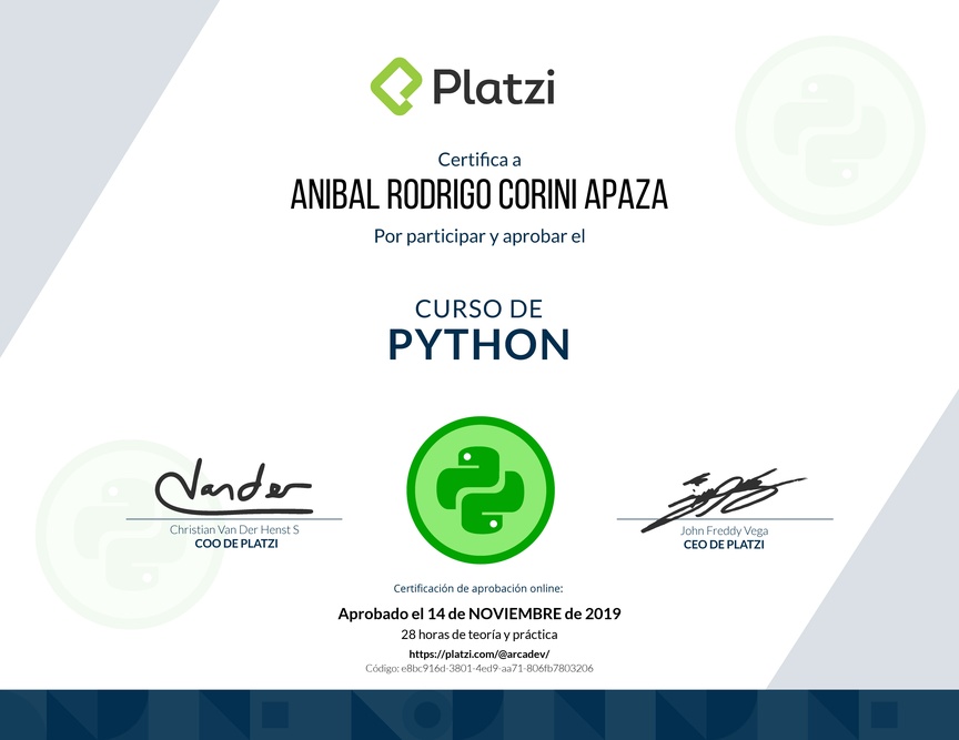 Diploma del Curso de Python 2019
