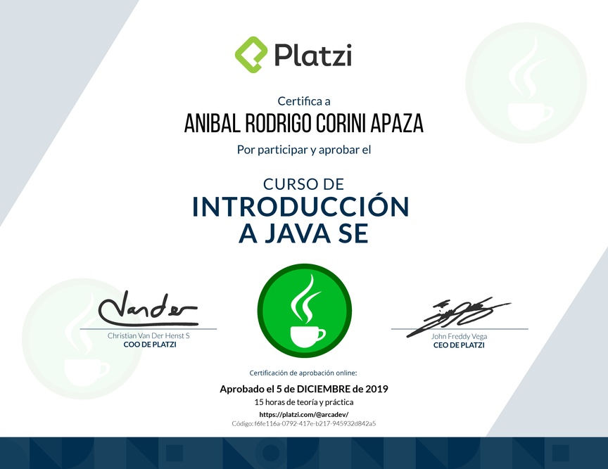 Diploma del Curso de Introducción a Java