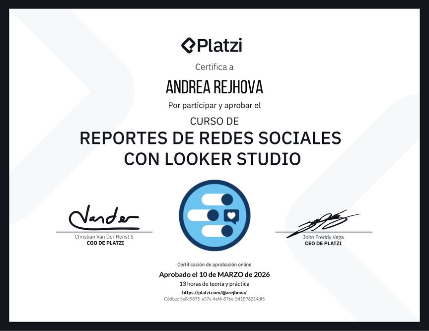 Diploma del Curso de Generación de Reportes de Redes Sociales con Looker Studio