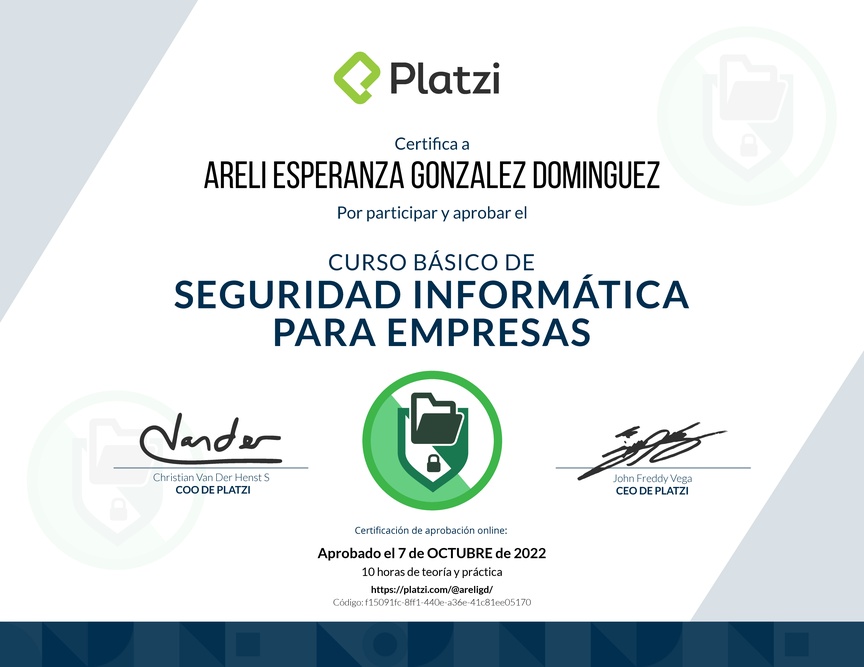 Diploma del Curso Básico de Seguridad Informática para Empresas