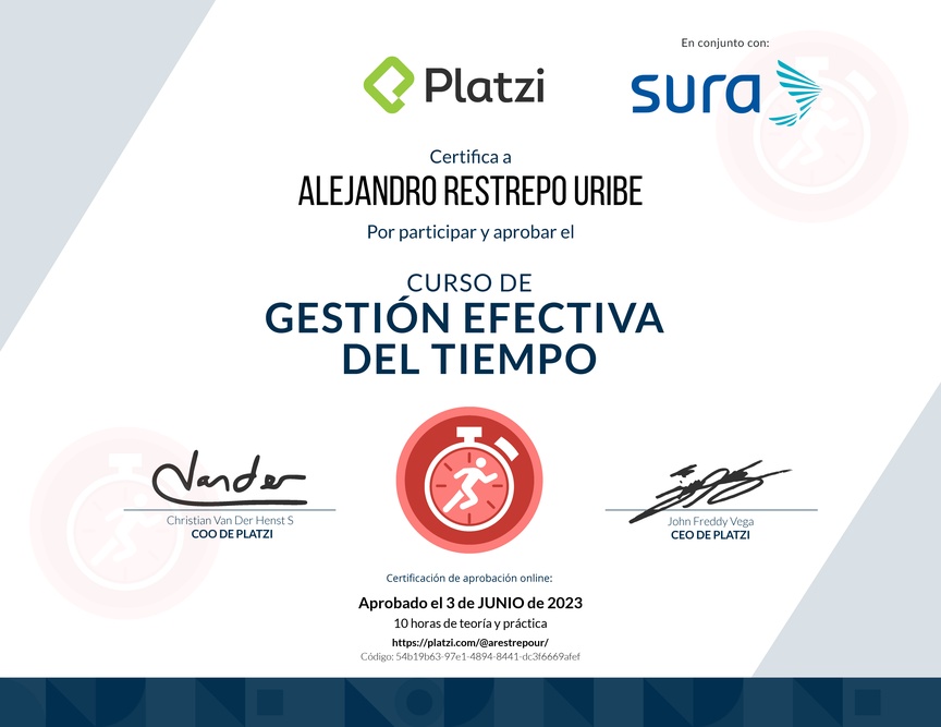 Diploma del Curso de Gestión Efectiva del Tiempo