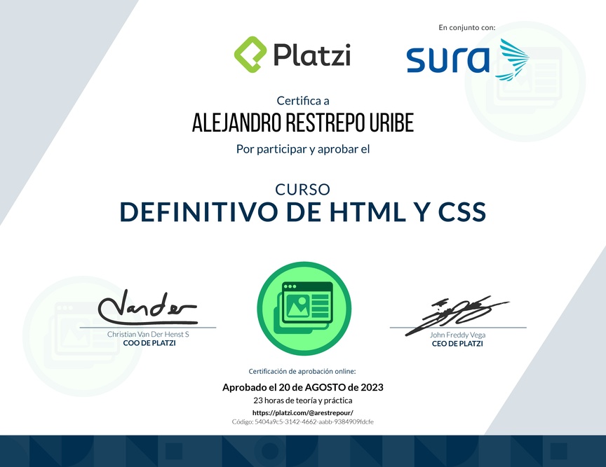 Diploma del Curso Definitivo de HTML y CSS