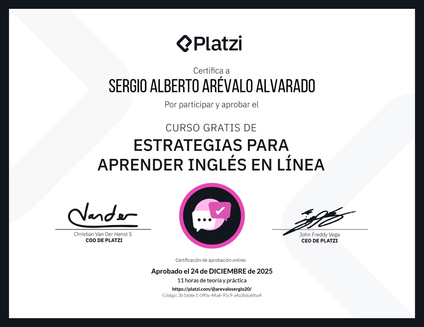 Diploma del Curso Gratis de Estrategias para Aprender Inglés en Línea