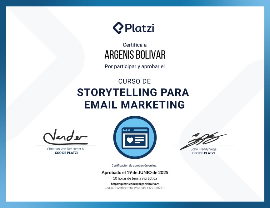 Diploma del Curso de Técnicas de Storytelling en Email Marketing