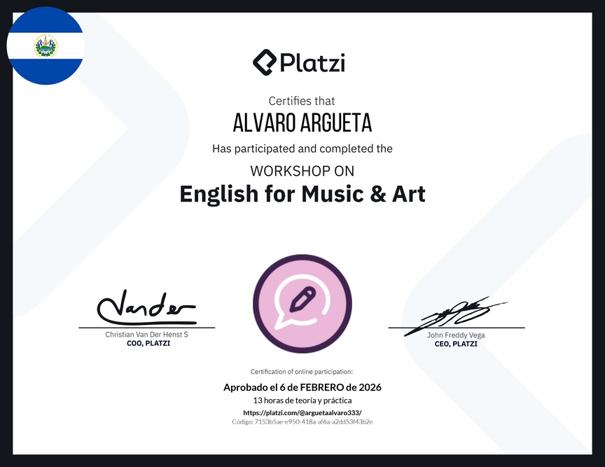 Diploma del Curso de Inglés Práctico sobre Vocabulario de Música y Arte