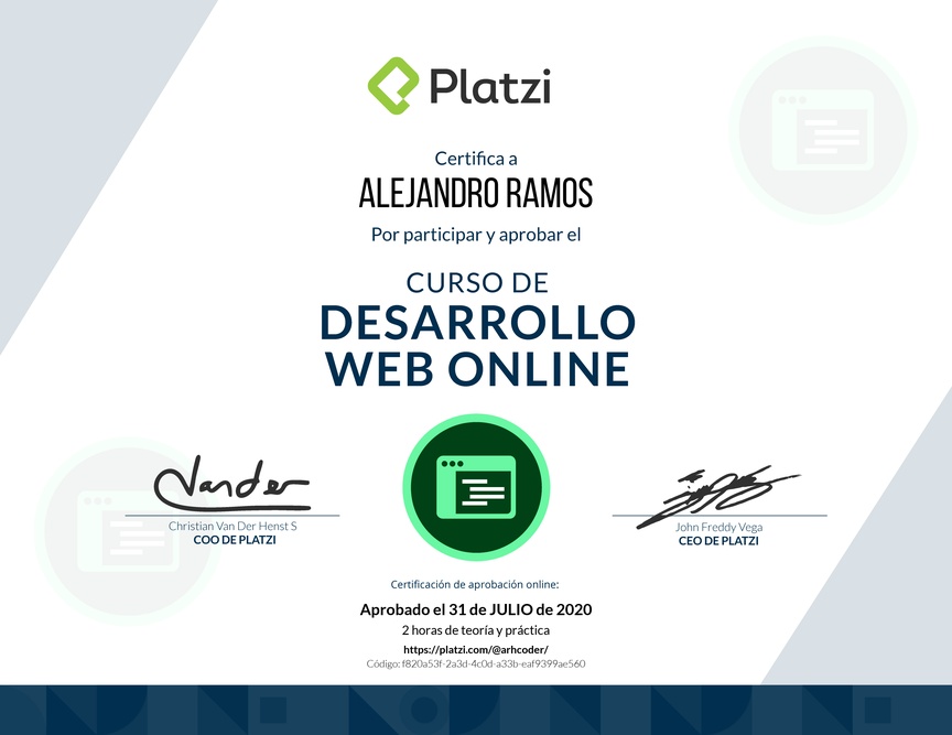 Diploma del Curso de Desarrollo Web Online
