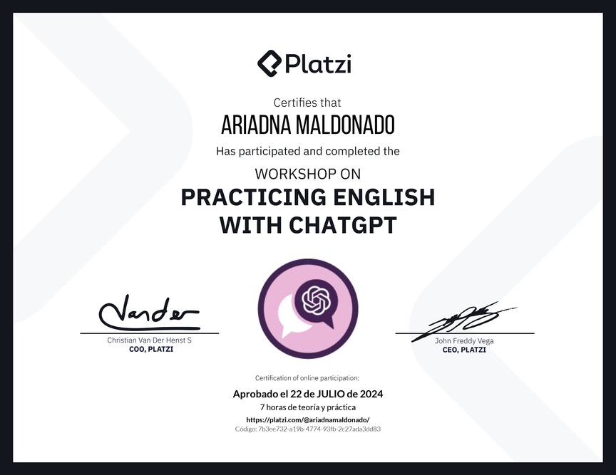 Diploma del Curso de Inglés Práctico con ChatGPT