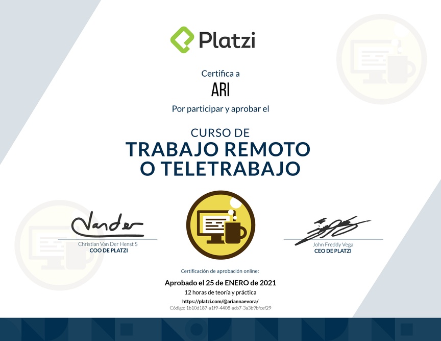 Diploma del Curso de Trabajo Remoto para Gestionar el Cambio Organizacional