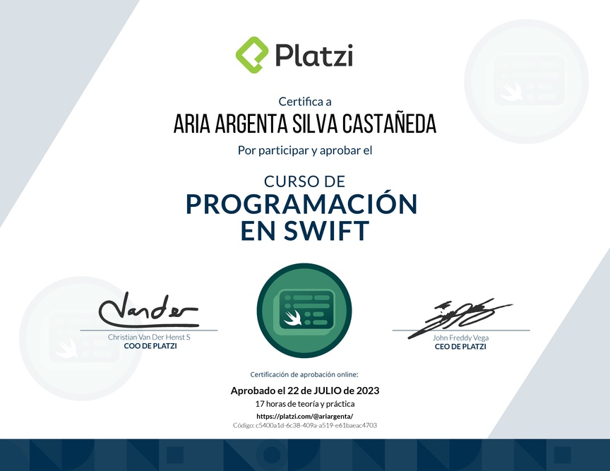 Diploma del Curso de Programación en Swift (2019)