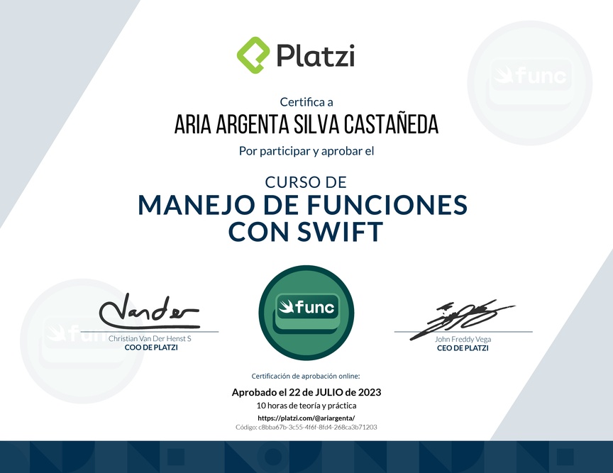 Diploma del Curso de Programación con Swift: Funciones (2019)