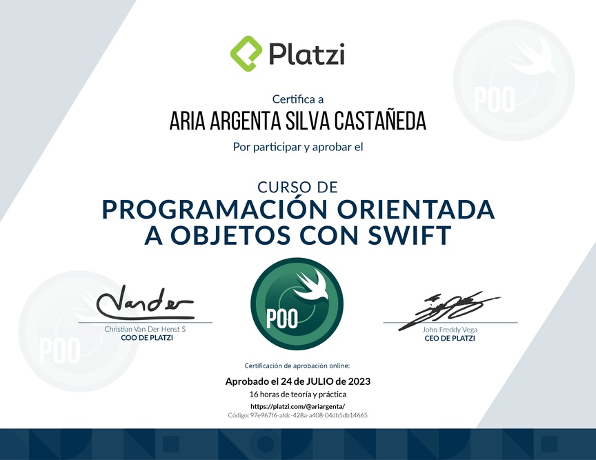 Diploma del Curso de Programación Orientada a Objetos en Swift