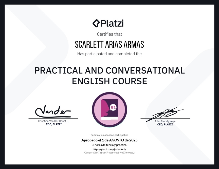 Diploma del Curso de Inglés Práctico y Conversacional
