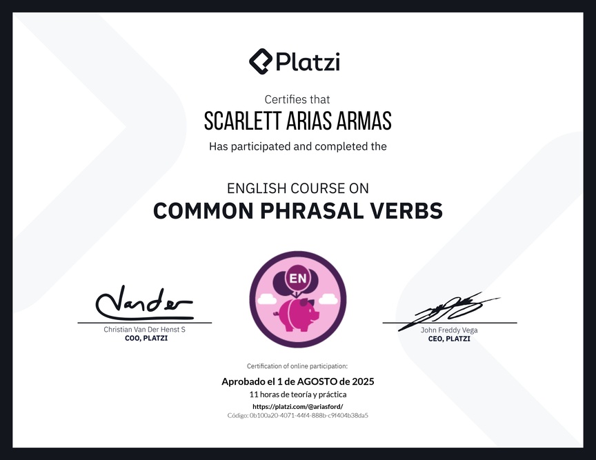 Diploma del Curso de Phrasal Verbs Comunes en Inglés