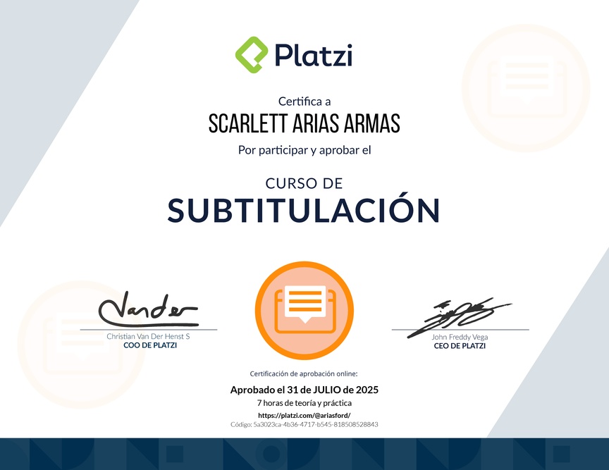 Diploma del Curso de Subtitulación para Video