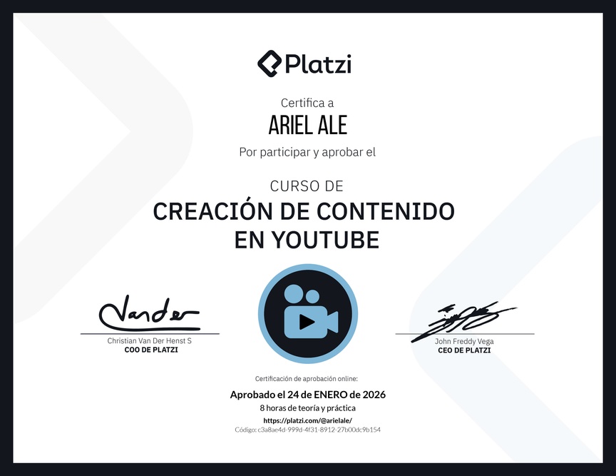 Diploma del Curso de Estrategia de Contenido en YouTube