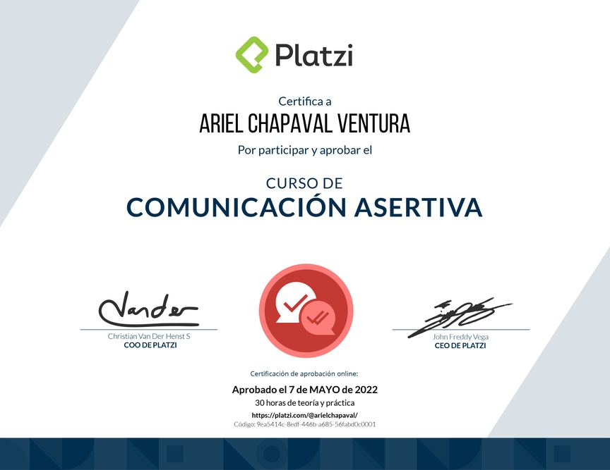 Diploma del Curso de Comunicación Asertiva para la Vida Personal y Profesional (2021)