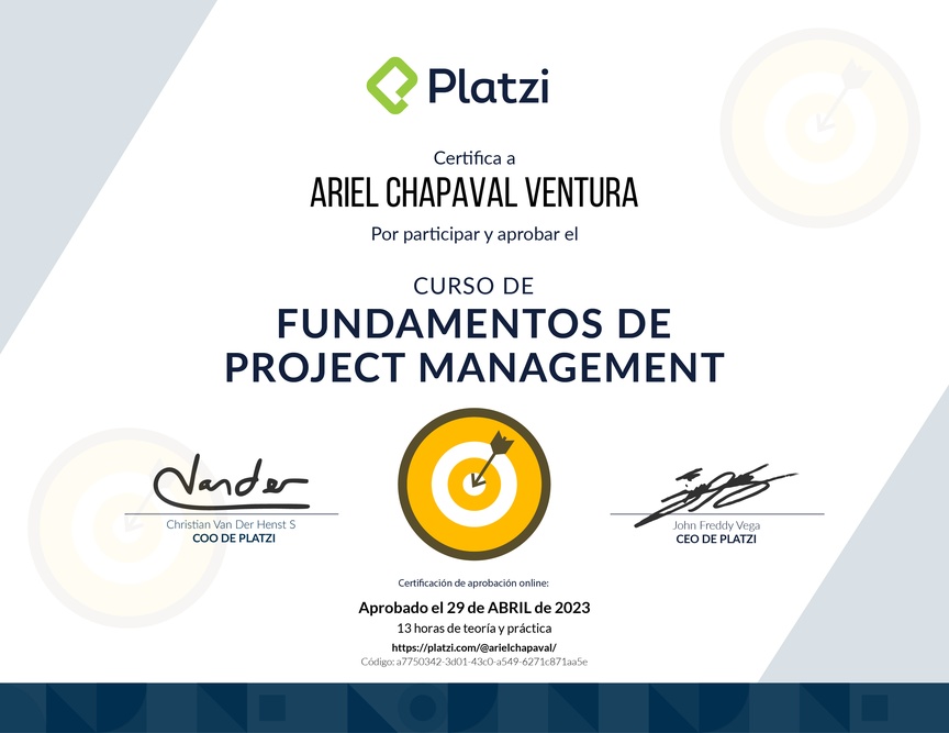 Diploma del Curso de Fundamentos de Project Management