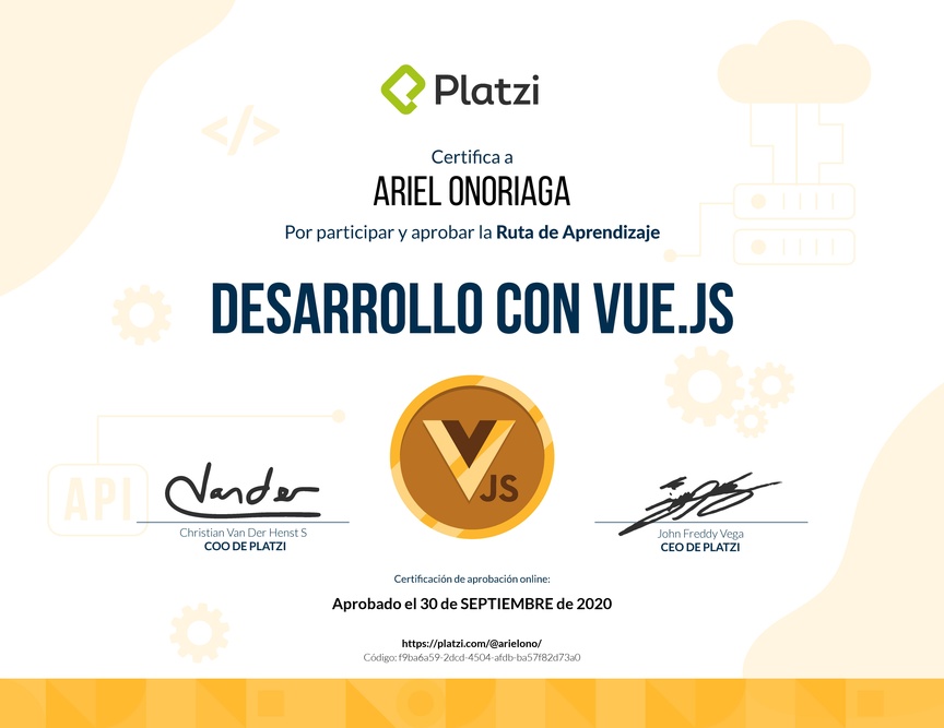 Diploma de la Ruta de Aprendizaje de Frontend a profundidad con Vue.js