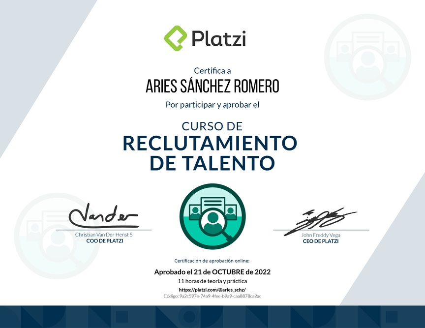 Diploma del Curso de Reclutamiento de Talento